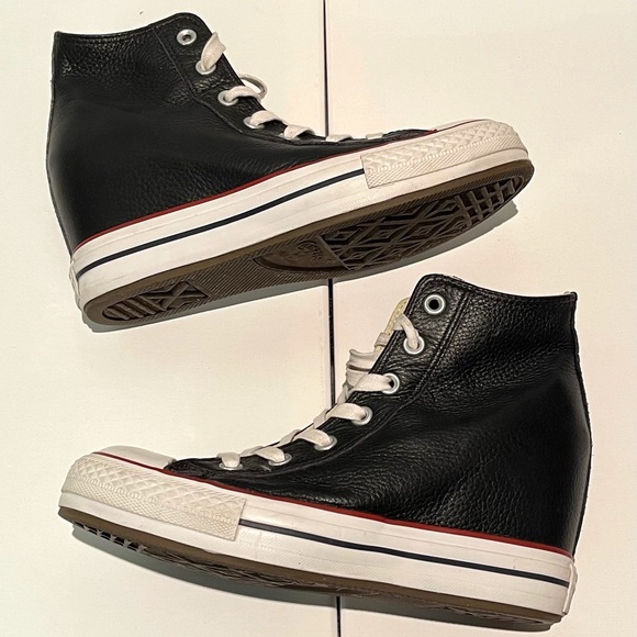 CONVERSE Ladies Black Leather High-Top Shoes US 8 - Picture 6 of 13